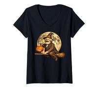 Women's Karl Marx Communism Communist Jack O Lantern Moon Broomstick V-Neck T-Shirt