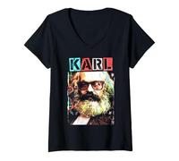 Women's Karl Marx Marxism Socialism Communism Funny Pop Art V-Neck T-Shirt