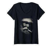 Women's Karl Marx Stipple Art Philosopher Portrait Cigar V-Neck T-Shirt