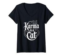 Women's Karma is A Cat Mystic Dramatic Meditiation Yoga V-Neck T-Shirt