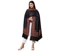 Womens Kashmiri Jamawar Antique Mughal Shawl, Jacquard Shawls, Stoles, Wraps(Size 101X203 CM), Black, One Size