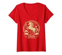 Womens Kawaii 2026 Year of The Horse Fortune Lady Lunar Lantern Joy V-Neck T-Shirt