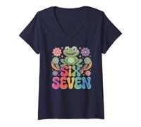 Womens Kawaii 67 Frog Science Teacher Joke 6 7 Bruh Gen Alpha Z V-Neck T-Shirt