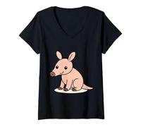 Womens Kawaii Aardvark Cartoon Cute Animal Illustration V-Neck T-Shirt