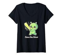 Women's Kawaii Alien Baseball Batter Outta This World V-Neck T-Shirt