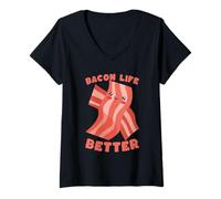 Women's Kawaii Bacon Life Better Funny Food Lover V-Neck T-Shirt