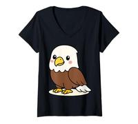 Womens Kawaii Bald Eagle Cartoon Cute American Bird Illustration V-Neck T-Shirt