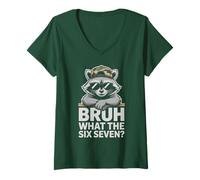 Womens Kawaii Bruh What The 67 Meme Raccoon Joke Gen Alpha Z Slogan V-Neck T-Shirt