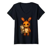 Women's Kawaii Bunny Unicorn Spooky Cute Halloween Patchwork Rabbit V-Neck T-Shirt