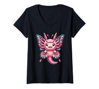 Womens Kawaii Butterfly Axolotl Costume V-Neck T-Shirt