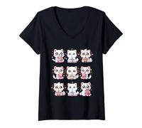 Womens Kawaii Cat Boba Milk Cute Anime Bubble Tea Strawberry Milk V-Neck T-Shirt