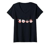 Women's Kawaii Cat Cute Valentine Hearts Teacup Kitty V-Neck T-Shirt
