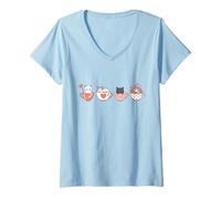 Women's Kawaii Cat Cute Valentine Hearts Teacup Kitty V-Neck T-Shirt