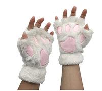 Women's Kawaii Cat Gloves - Plush Cute Cartoon Thick Fleece Bear's Cosplay Fingerless Arm Warmers - Winter Warm Half Finger (White, One Size)