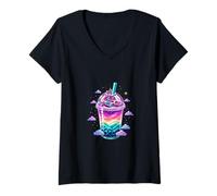 Womens Kawaii Cosmic Boba V-Neck T-Shirt