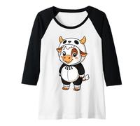 Womens Kawaii Cow in Panda Costume for Girls Kids Cow Lover Raglan Baseball Tee