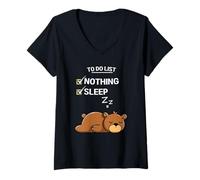 Womens Kawaii Cute Bear To Do List Nothing Tired Sleeping Bear V-Neck T-Shirt