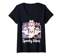 Womens Kawaii Ghost Cute Spooky Vibes Pastel Halloween Tee V-Neck T-Shirt