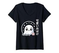 Womens Kawaii Ghost Obake - Japanese Cute Halloween Anime Aesthetic V-Neck T-Shirt