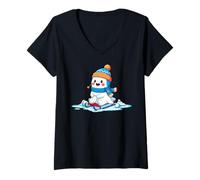 Womens Kawaii Ghost Skii Winter Halloween Christmas Winterween V-Neck T-Shirt