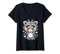 Womens Kawaii Giraffe Raccoon Costume Giraffes V-Neck T-Shirt