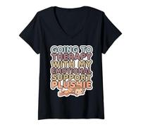 Women's Kawaii Going to Therapy with My Emotional Support Plushie V-Neck T-Shirt