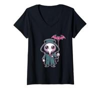 Womens Kawaii Goth Plague Doctor Halloween V-Neck T-Shirt