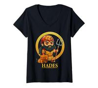 Womens Kawaii Greek Mythology Hades Chibi Ancient Greece God V-Neck T-Shirt