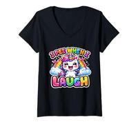 Women's Kawaii I Pee When I Laugh Funny Unicorn Rainbow V-Neck T-Shirt