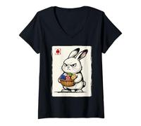 Women's Kawaii Japanese Cute Easter Bunny Funny Easter V-Neck T-Shirt