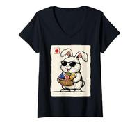 Women's Kawaii Japanese Cute Easter Bunny Funny Easter V-Neck T-Shirt