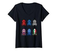 Women's Kawaii Jumping Spider Pattern Collection Mexico USA Flag V-Neck T-Shirt