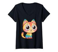Womens Kawaii Kitten Cute cat Child Girl Anime Manga Funny V-Neck T-Shirt