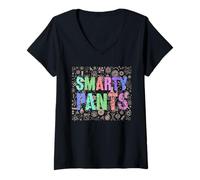 Womens Kawaii Little Miss Smarty Pants Mr College Education Game On V-Neck T-Shirt