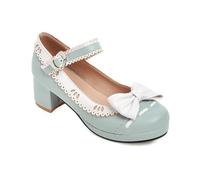 Women's Kawaii Lolita Shoes Mid Heel Sweet Mary Jane Shoes Bowknot Fashion Dress Shoes Wedding Lace Bridesmaid Shoes Parent-Child High Heeled Shoes Blue