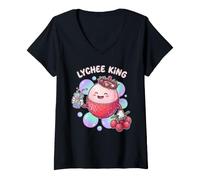 Women's Kawaii Lychee King Tropical Fruit Bubble Tea Drink V-Neck T-Shirt
