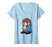 Women's Kawaii Mole Bubble Tea Boba Cute V-Neck T-Shirt