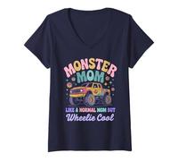 Womens Kawaii Monster MOM Like Normal Mama But Wheelie Cool V-Neck T-Shirt
