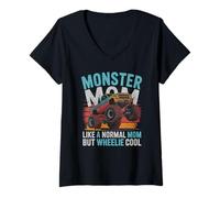 Womens Kawaii Monster MOM Like Normal Mama But Wheelie Cool V-Neck T-Shirt