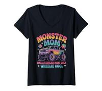 Womens Kawaii Monster MOM Like Normal Mama But Wheelie Cool V-Neck T-Shirt