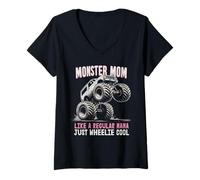 Womens Kawaii Monster MOM Like Normal Mama But Wheelie Cool V-Neck T-Shirt