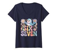 Womens Kawaii Music 67 Teacher Art ELA Joke Gen Alpha Z Slay Six V-Neck T-Shirt