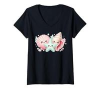 Women's Kawaii Ocean Friends Seashell Starfish Cute V-Neck T-Shirt