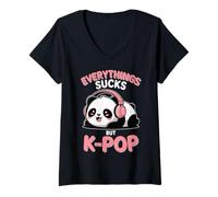 Womens Kawaii Panda Bear Kpop Everything Sucks But K Pop Girl V-Neck T-Shirt