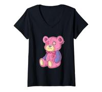 Women's Kawaii Pastel Goth Teddy Bear Gothic Occult Voodoo Halloween V-Neck T-Shirt