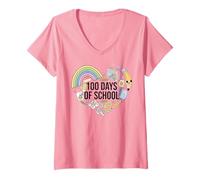 Womens Kawaii Pastel School Supplies Heart Frame Doodle Art Design V-Neck T-Shirt