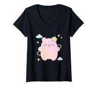 Womens Kawaii Pastel Space Bear V-Neck T-Shirt