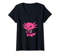 Women's Kawaii Pink Gothic Axolotl Cute Halloween V-Neck T-Shirt