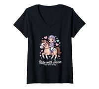 Womens Kawaii Pony Ride with Heart Win with Style V-Neck T-Shirt
