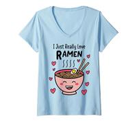 Womens Kawaii Ramen Noodles Lover Cute Bowl Funny Food Pun Tee V-Neck T-Shirt
